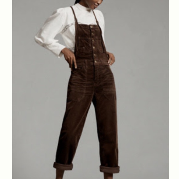 Pilcro Pants - Pilcro Dark Brown Corduroy Overalls